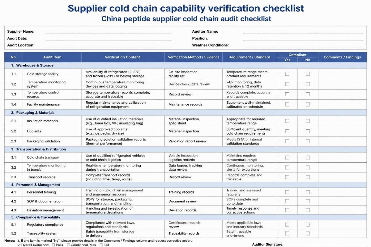 Supplier cold chain capability verification checklist