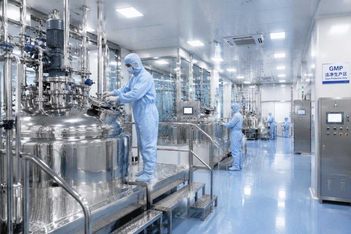 GMP-certified peptide production facility clean room interior