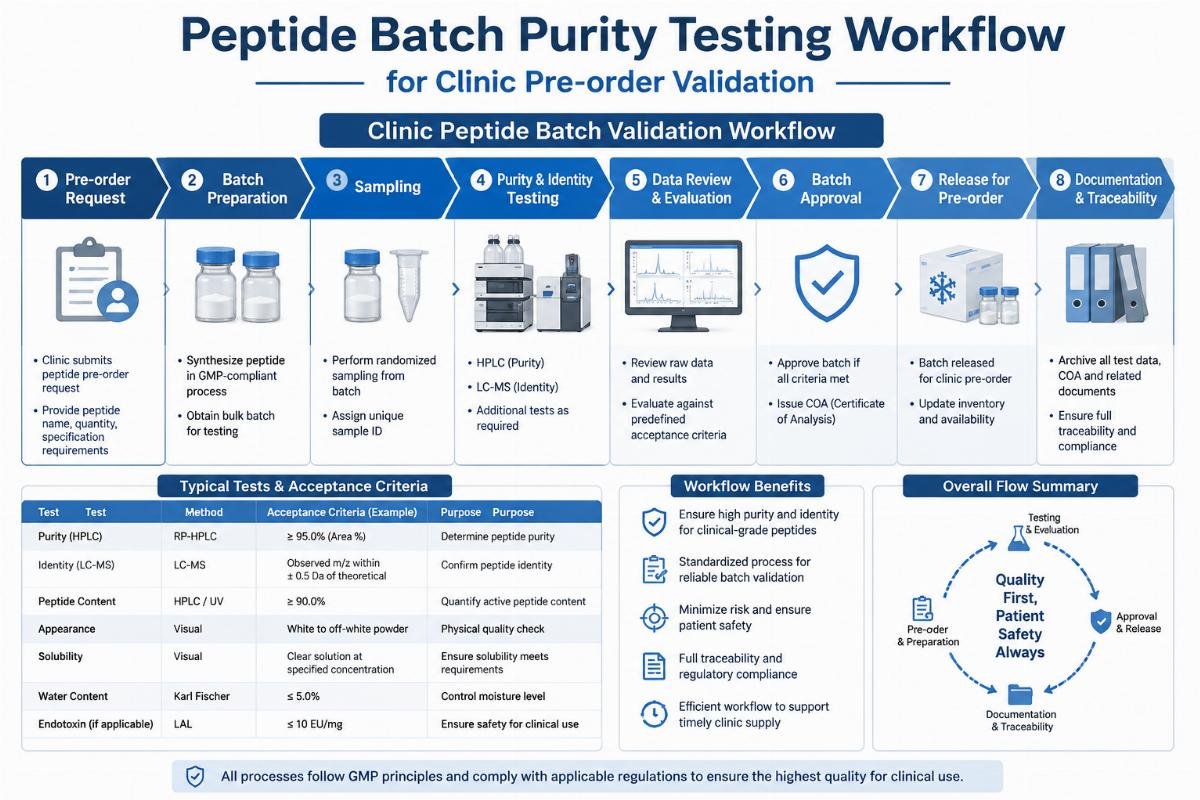 Peptide batch purity testing workflow for clinic pre-order validation