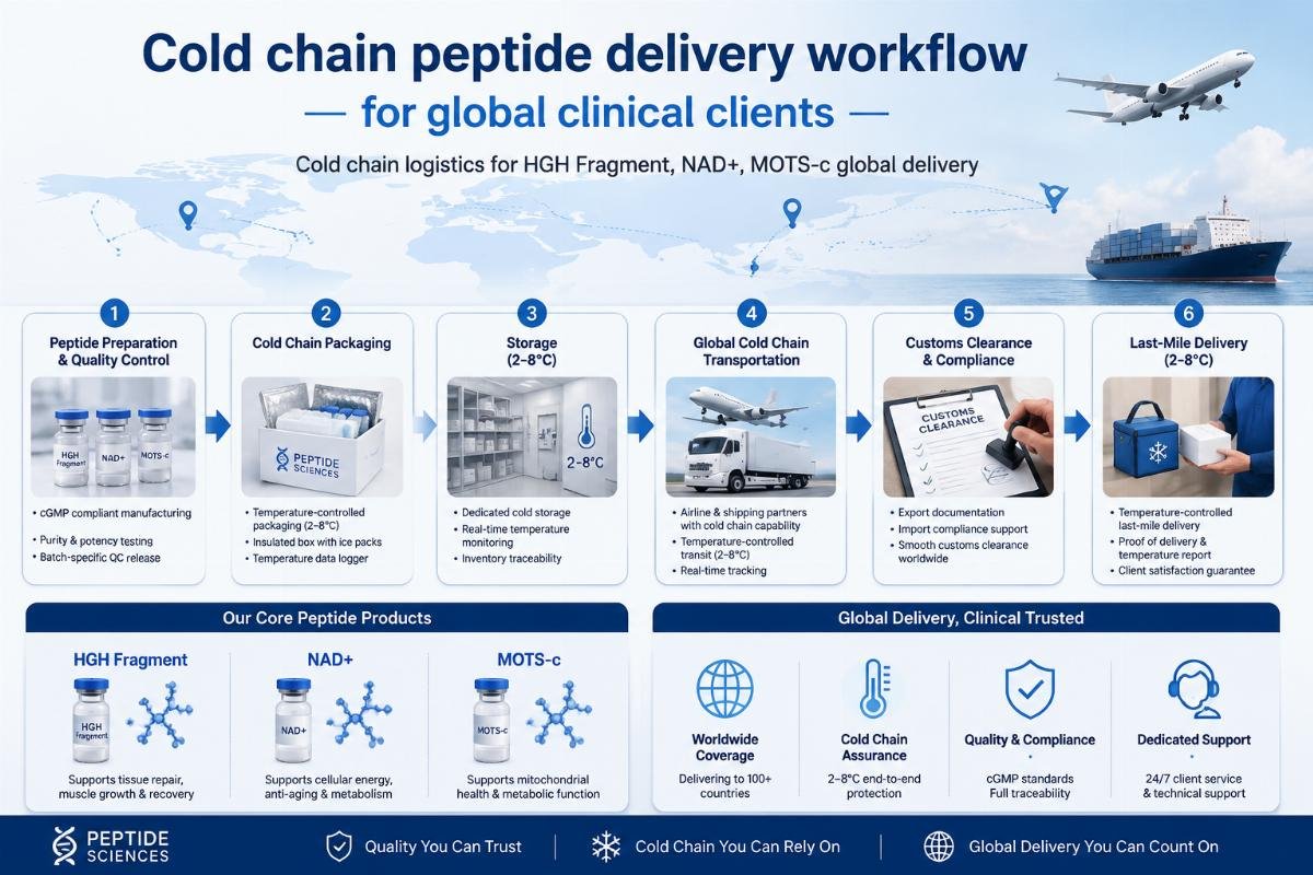 Cold chain peptide delivery workflow for global clinical clients