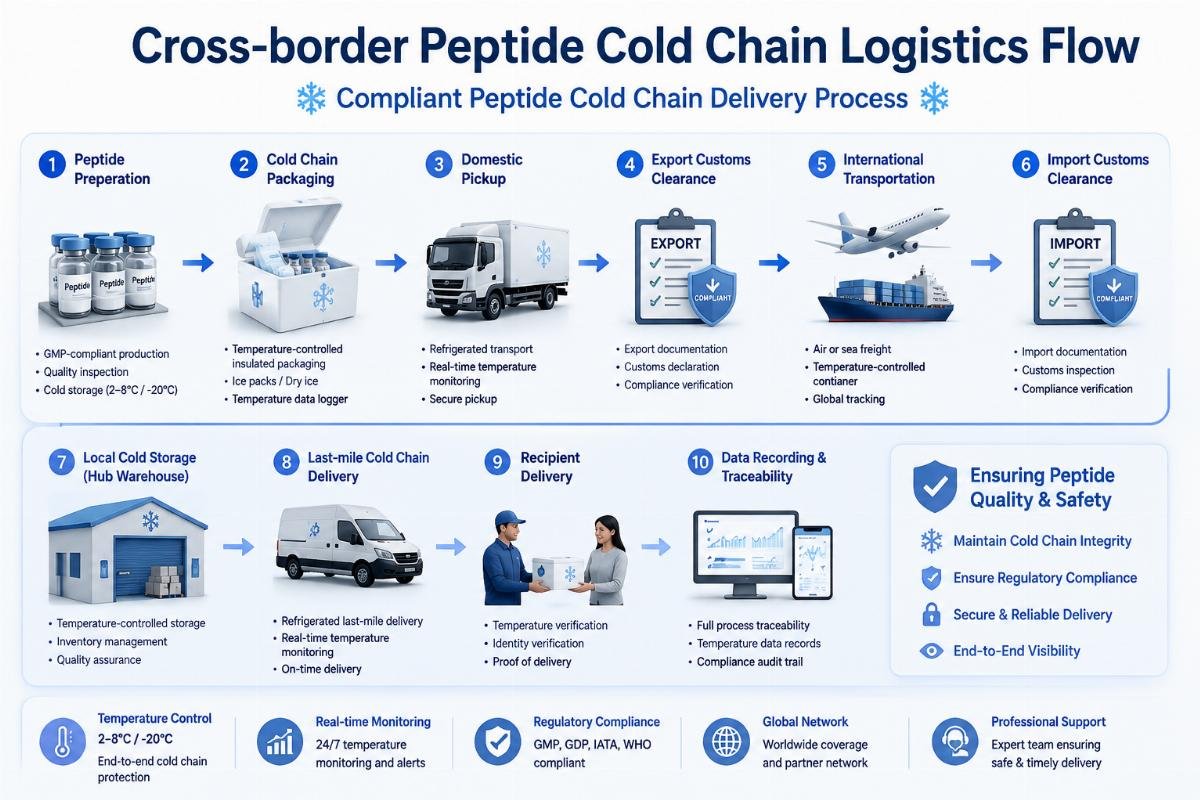 Cross-border peptide cold chain logistics flow