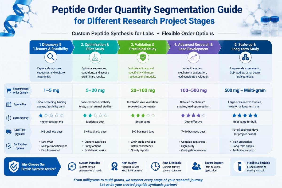 Peptide order quantity segmentation guide for different research project stages