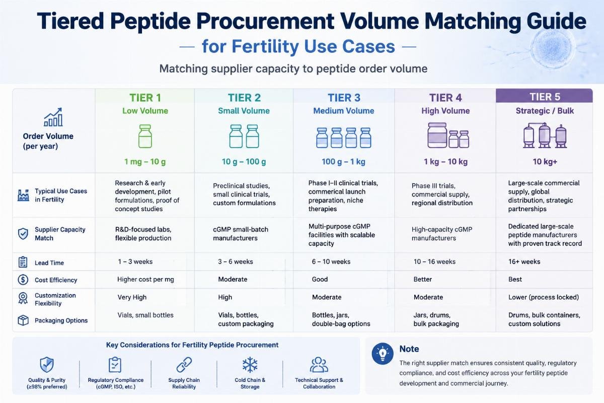 Tiered peptide procurement volume matching guide for fertility use cases