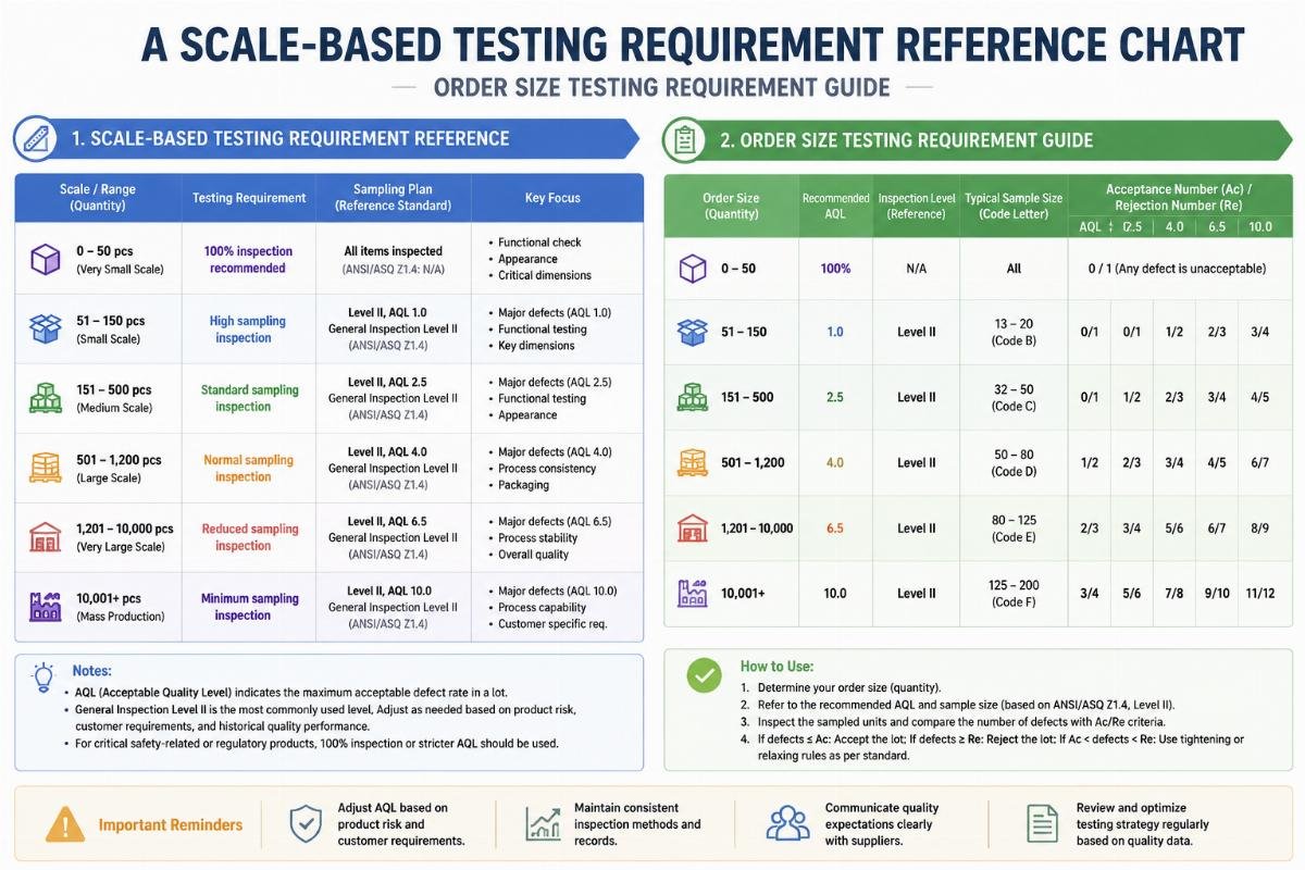 order size testing requirement guide A scale-based testing requirement reference chart