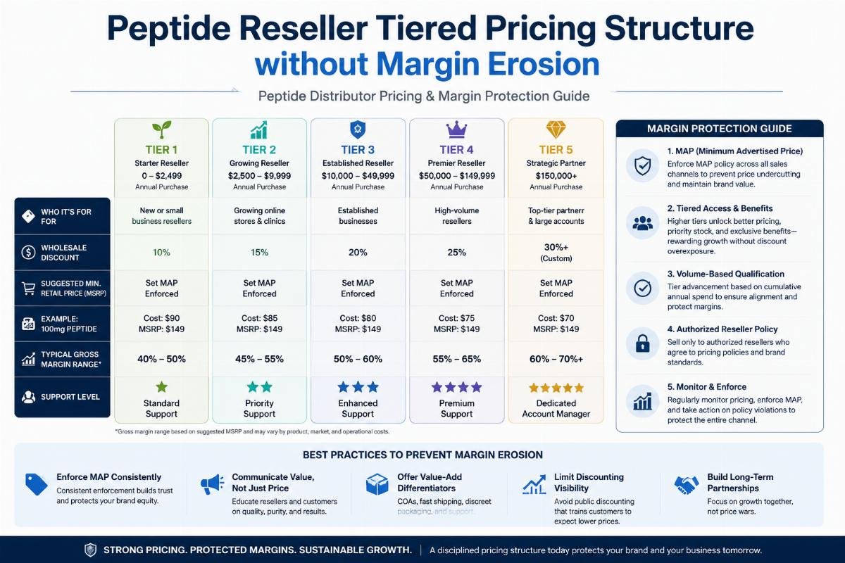 Peptide reseller tiered pricing structure without margin erosion
