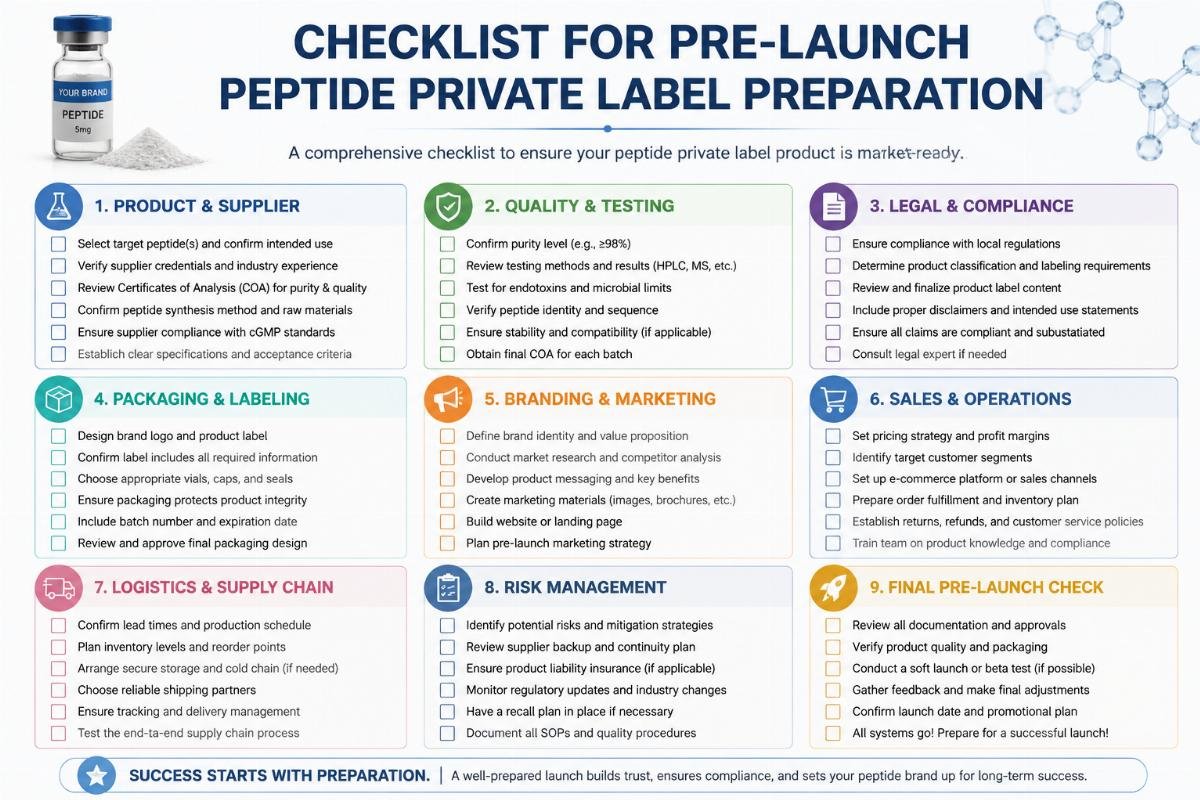 Checklist for pre-launch peptide private label preparation