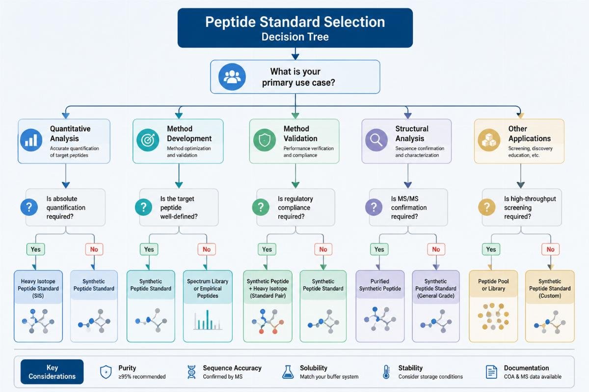 Peptide standard selection decision tree for different customer use cases