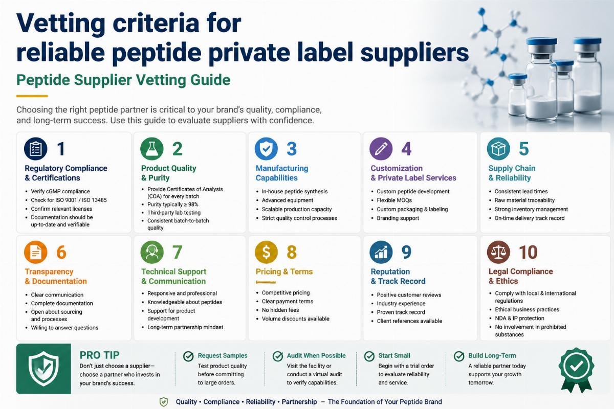 Vetting criteria for reliable peptide private label suppliers