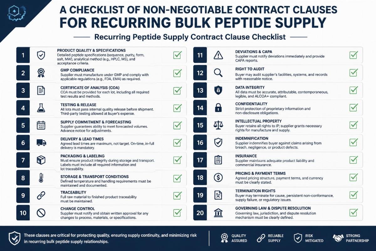 A checklist of non-negotiable contract clauses for recurring bulk peptide supply