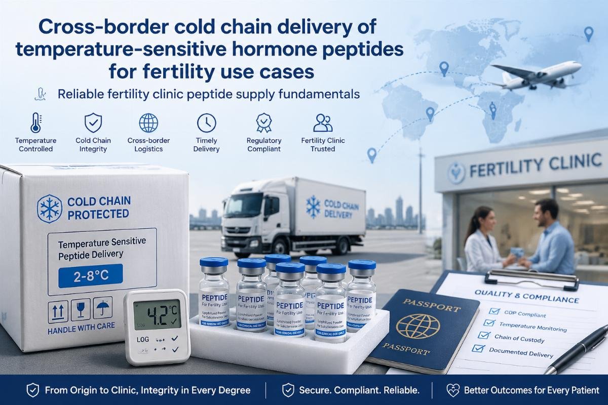 Cross-border cold chain delivery of temperature-sensitive hormone peptides for fertility use cases