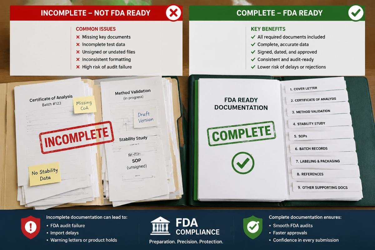 Side-by-side audit of compliant vs non-compliant peptide documentation A side-by-side comparison of incomplete vs complete FDA-ready peptide document folders