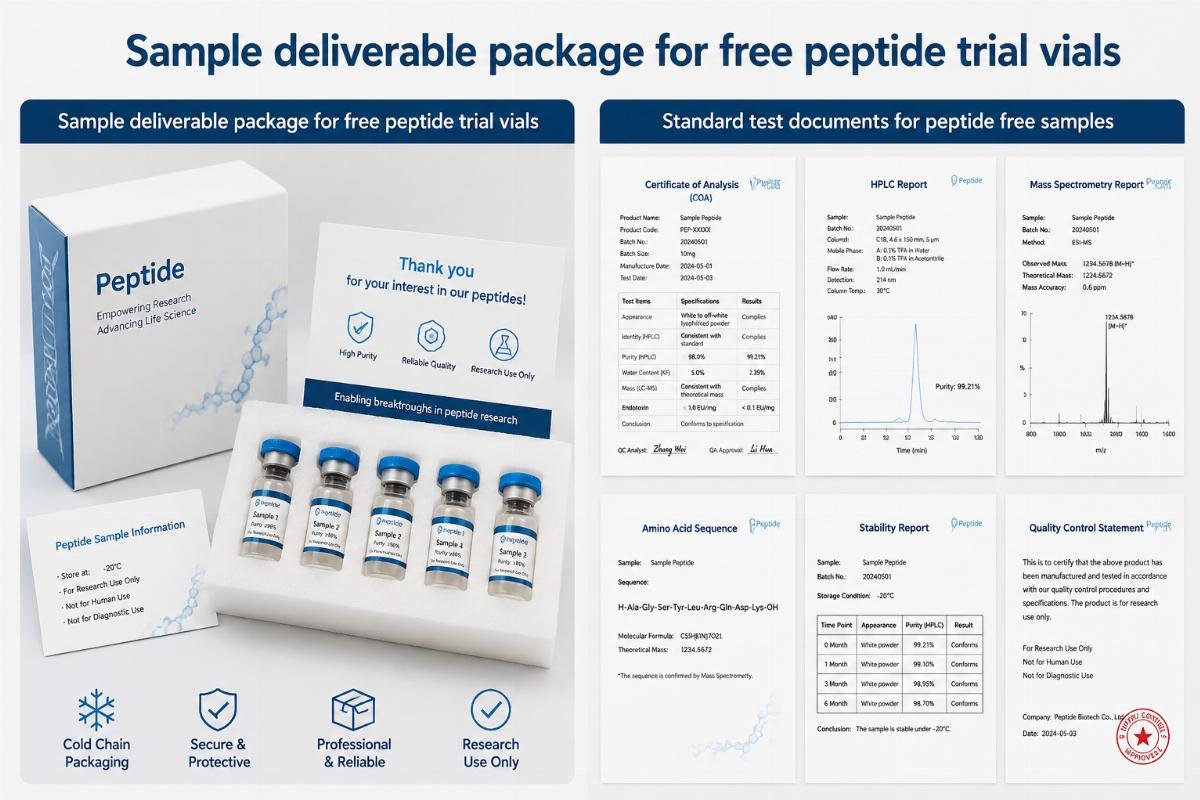 Sample deliverable package for free peptide trial vials