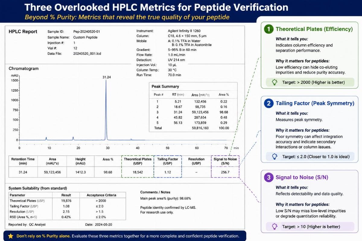 HPLC report with three key overlooked metrics highlighted and annotated