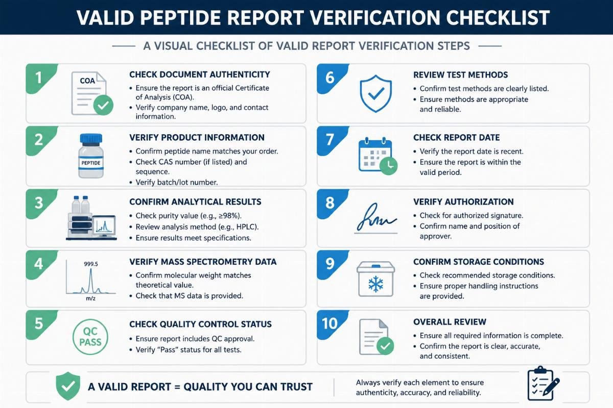 valid peptide report verification checklist A visual checklist of valid report verification steps